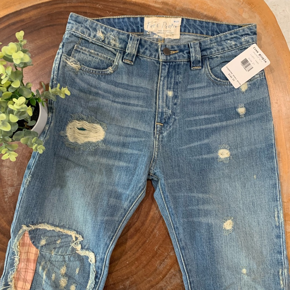 NWT Free People Distressed Patchwork Light Wash Jeans Size 27